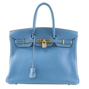 Hermes Birkin 35 handbag, Taurillon Clemence leather, Blue Jean, 2003 model, ...